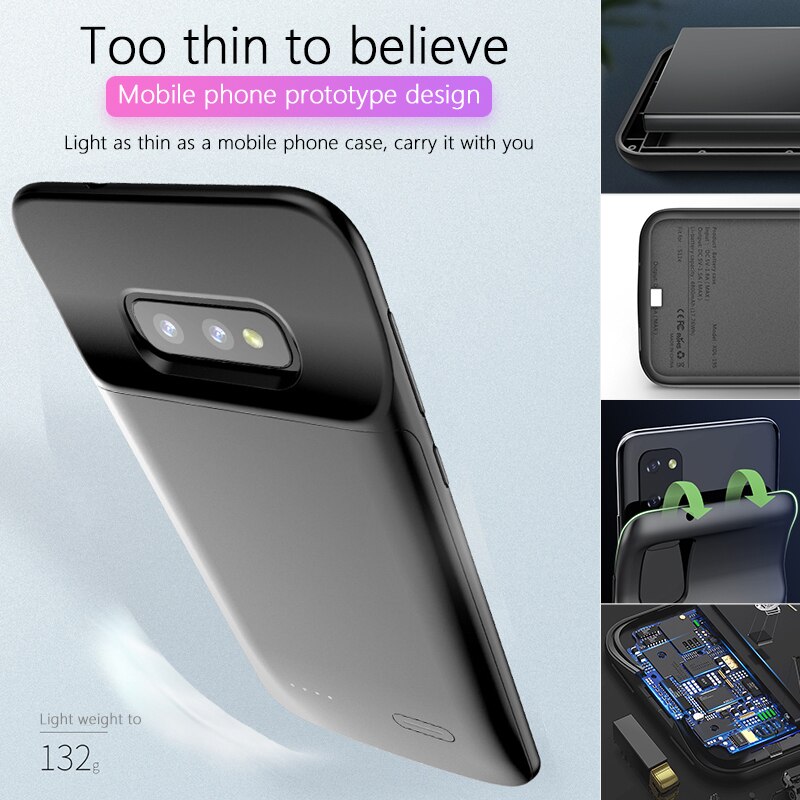 Telefon eksternt batteri cover til samsung galaxy  s10 s10e ultratynd silikone stødsikker powerbank oplader cover til samsung  s10+