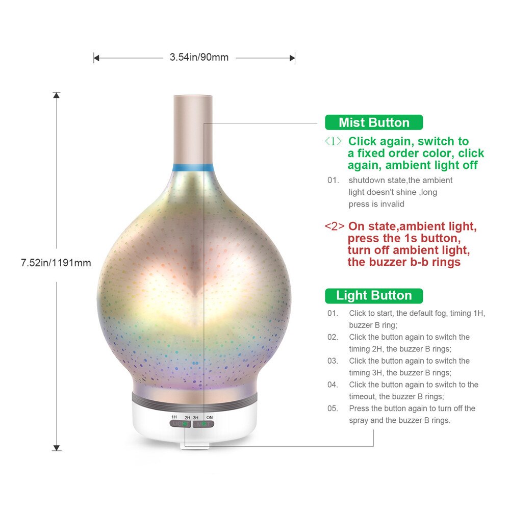120ml 3d Feuerwerk Glas Elektrische Luftbefeuchter Ätherisches Aroma Öl Diffusor Ultraschall Aroma Diffusor Romantische Atmosphäbetreffend Licht
