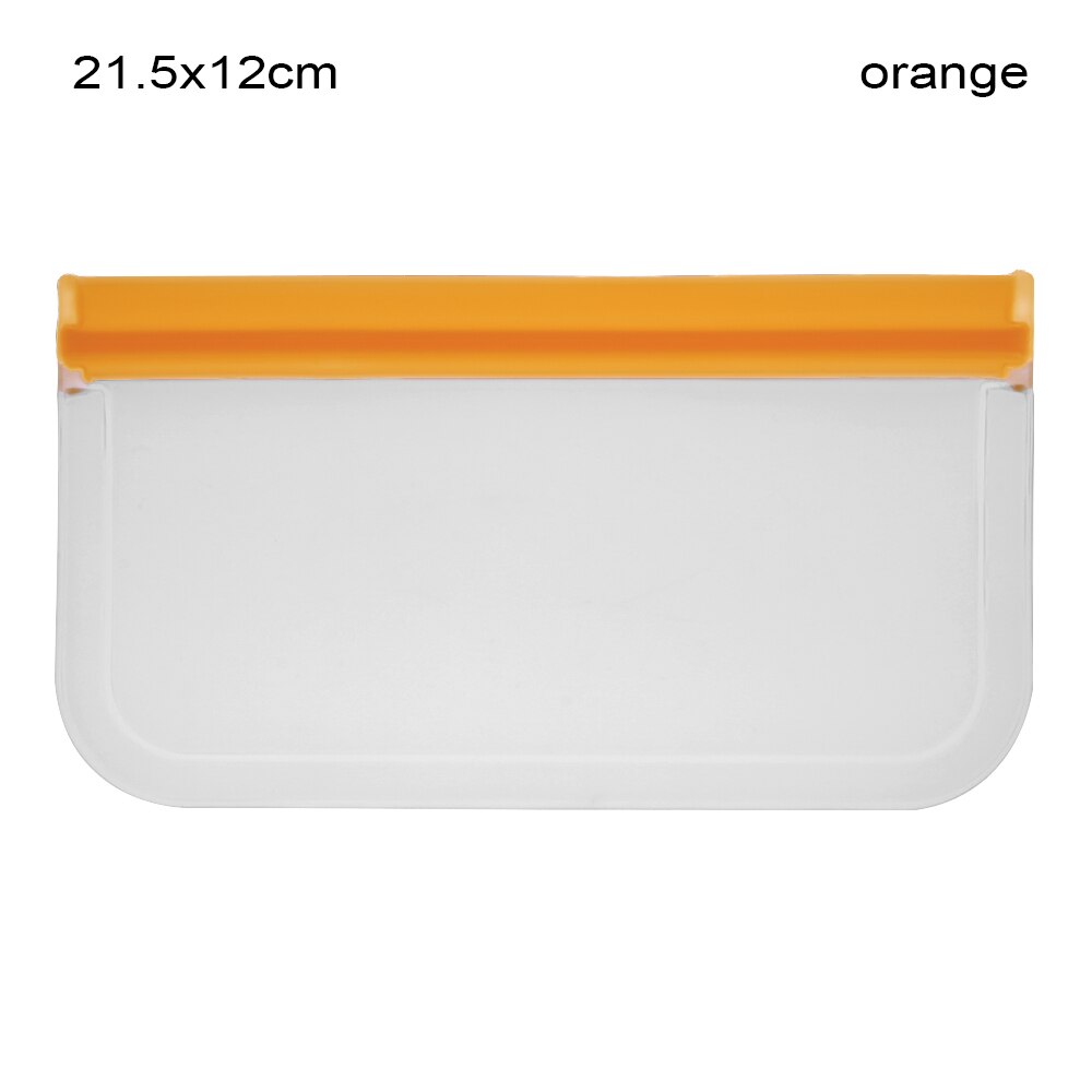 1pc doorschijnende siliconen zakjes voor het bewaren van verse levensmiddelen, lekvrije melk en fruitcontainers, herbruikbare, afgesloten staande zakken met ritssluiting: Oranje 2
