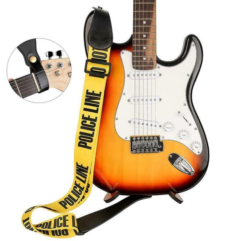 Gult justerbart gitarrbälte i polyester gitarrrem med pu-läderändar för tillbehör till elbasgitarrdelar