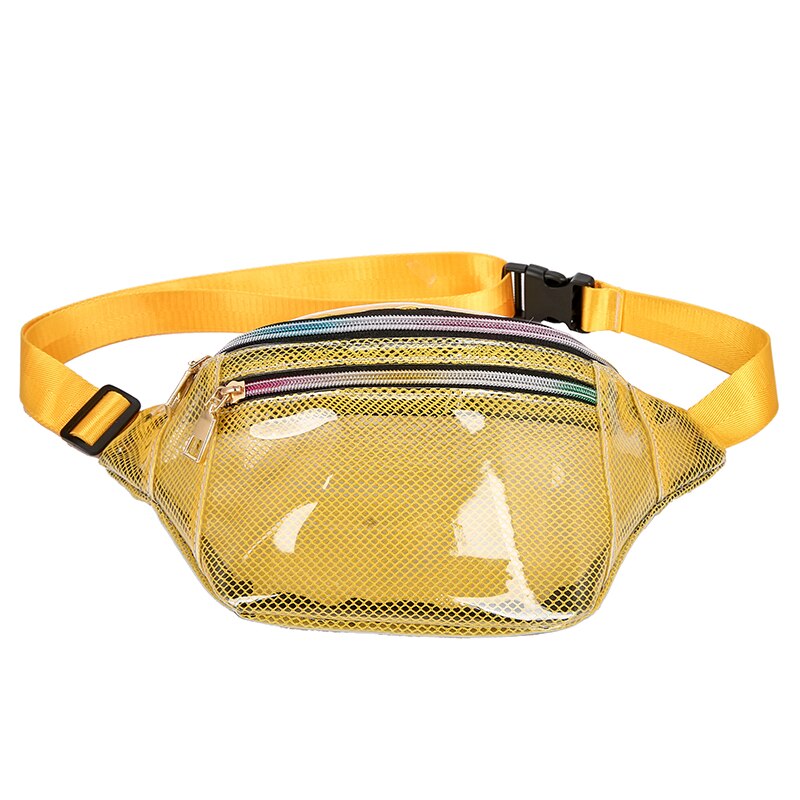 Kvinnor reser midja fanny pack transparent bälte väska påse klar rutnät pvc bälte plånbok höft bum väska bröstpåse  /bl1: Gul