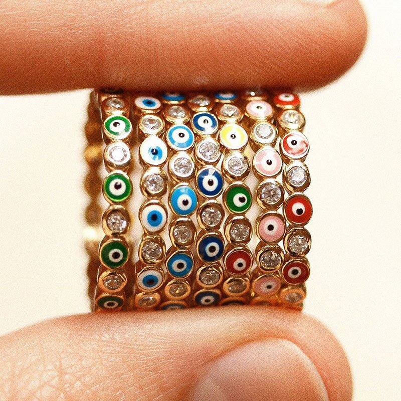 Neue Stil Böhmischen Regenbogen böse Auge Strass Gefüllt Gold Ringe für Frauen Jahrgang Midi- Männer der Ring auf Finger Teufel schmuck