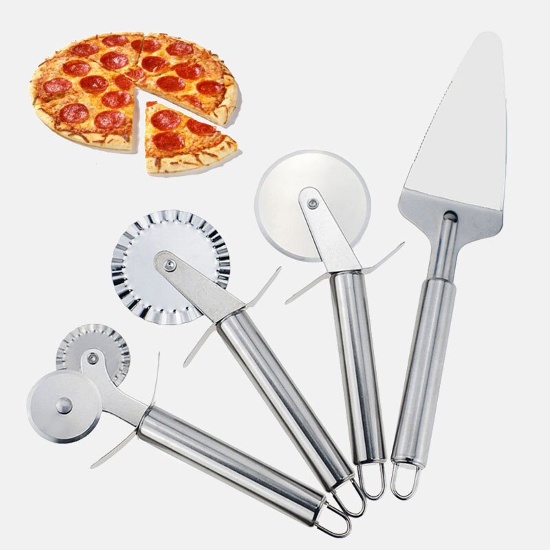 4 Patronen Dubbele Roller Pizza Mes Cutter Rvs Pizza Cutter Gebak Pasta Deeg Crimper Keuken Pizza Gereedschap