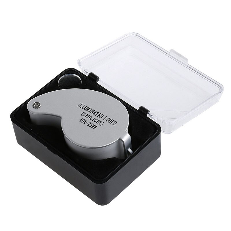 40X Metall Abdeckung Schmuck Lupe Eye Hand Lupe Glas Objektiv LED Licht 25mm