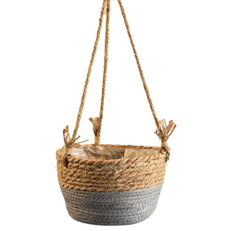 Jardinière suspendue en rotin tissé, Pot de fleurs, panier de plantes, décoration de balcon, jardin, maison,: 5AC304565-GY25