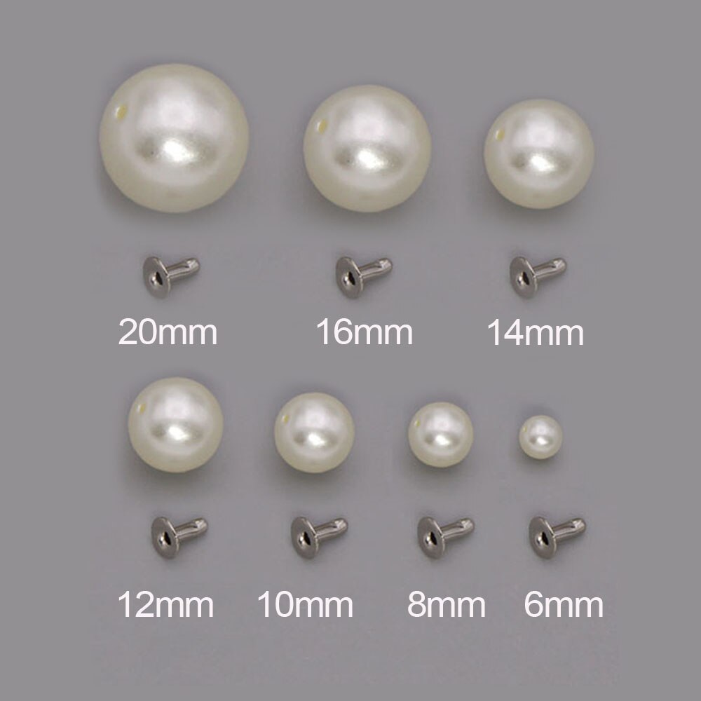 Runde perle nitter perle hvide knopper og pigge til tøj / hatte / bukser diy nitte perler knopper til læder 6/8/10/12/14/16/20mm