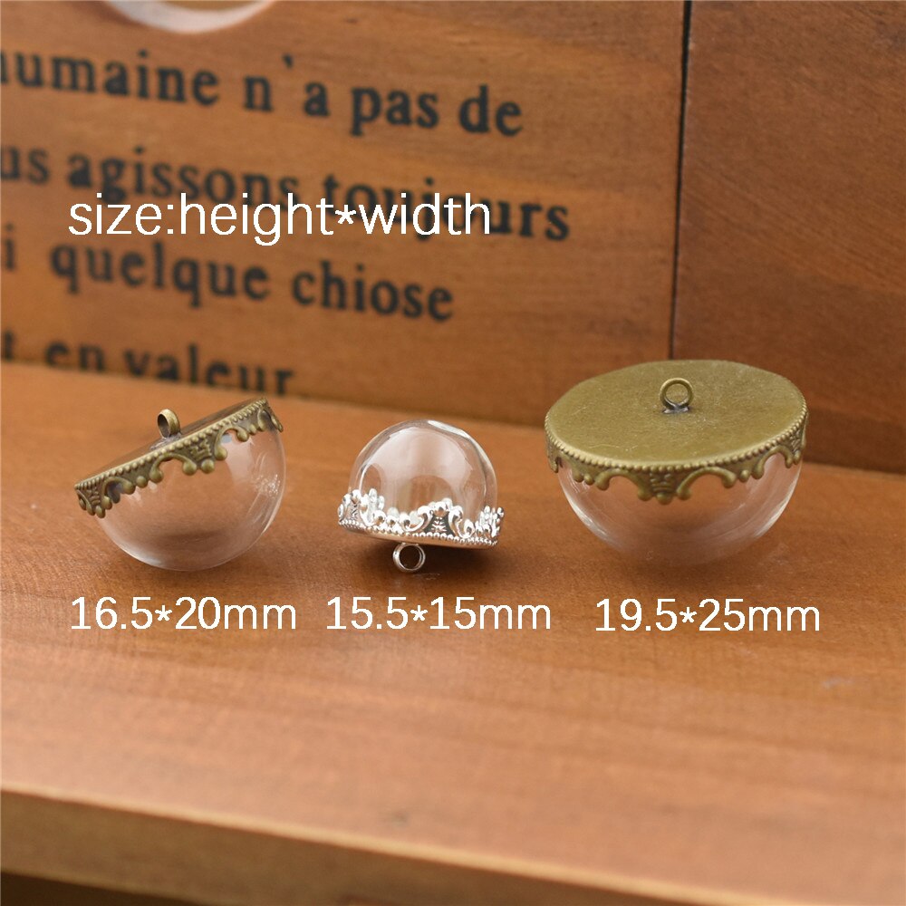 10set hollow glass dome with setting base beads cap set orb glass globe pendant glass bottle jewelry pendant