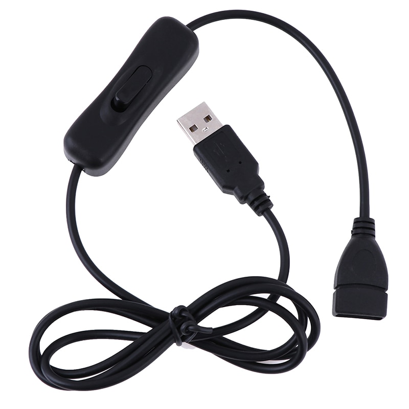 Kabel USB z Przełącznikiem ON/OFF - Mini-USB Męski na Żeński - 1m Czarny