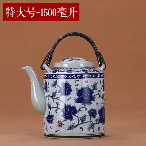 Kinesisk stil jingdezhen keramisk tekanna tekopp stor blå blomma porslinskanna filtrerad teflaska set hem te träbricka: Extra stor