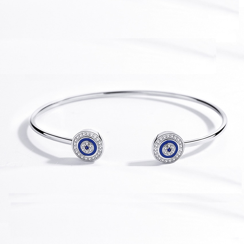 Kaletine Luck Evil Eye 925 Sterling Silver Bracelets Bangles Blue Hamsa Hand Blue Eye Zircon Fine Jewelry Women Accessories