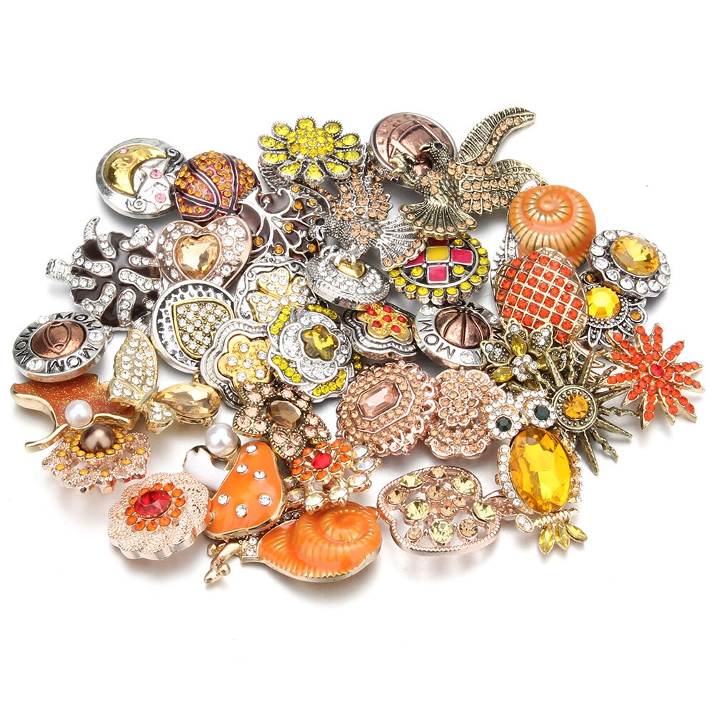 10 pz/lotto all'ingrosso Snap gioielli MIX metallo scatta strass fiore 18mm bottoni a pressione misura in pelle Snap braccialetto del braccialetto: gold-silver (Yellow)