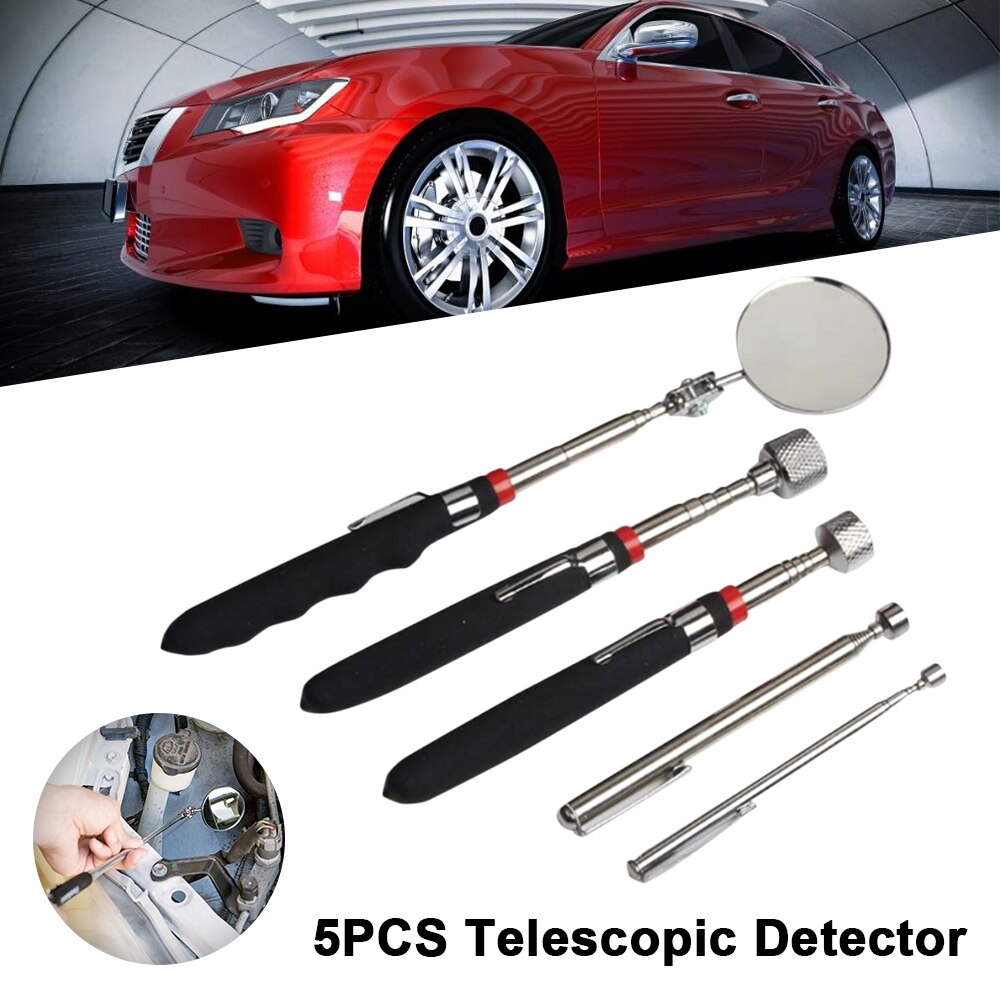 5PCS Magnetic Pick-up Tool Telescoping Grabber 360 Swivel Inspection Mirror with LED Light for Extra Viewing Pickup
