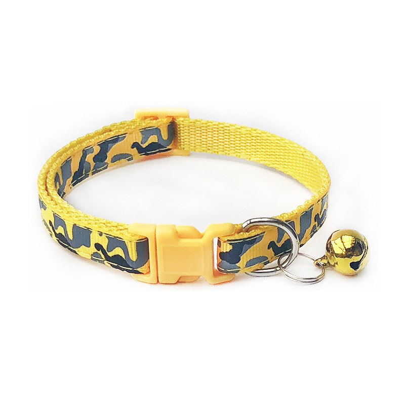 Collar de poliéster para mascotas, correa de cuello de camuflaje con campana, hebilla ajustable, para perros y gatos, accesorios para cachorros, gato: YELLOW