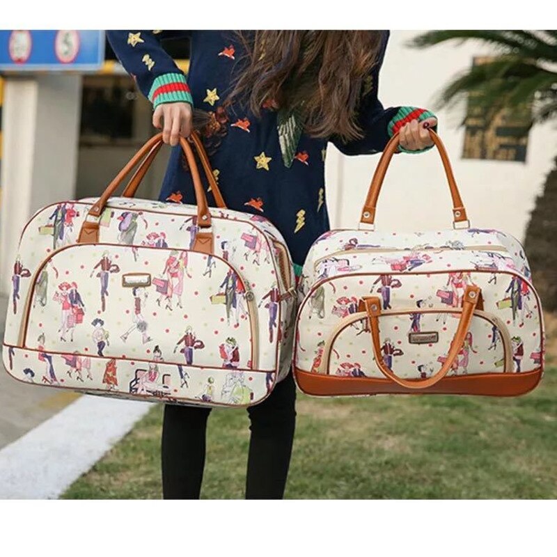 Women Travel Bags PU Leather Large Capacity Waterproof Print Luggage Duffle Bag Men Casual Travelling Weekend Bags