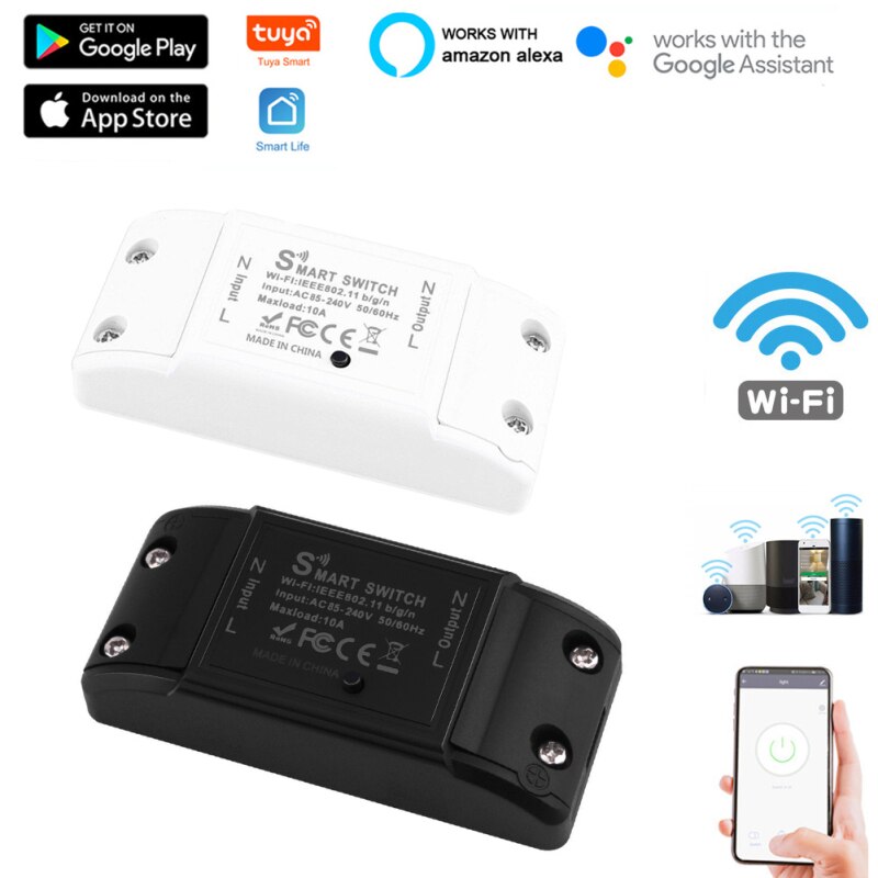 10A Tuya WiFi Smart Switch Breaker Timer Smart Home Automation For Alexa Google Home Universal Switch, Wireless Remote Control