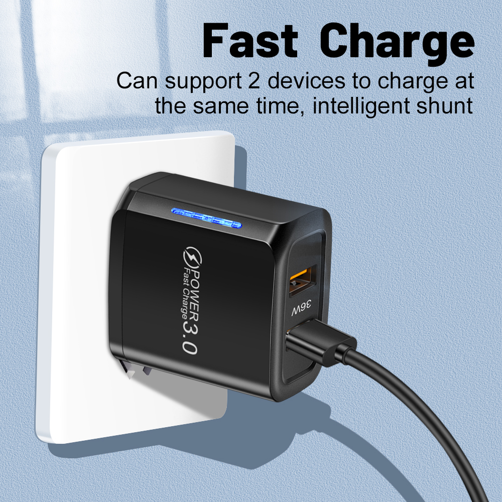2 puertos 36W USB cargador de teléfono móvil Quick 3.0 adaptador de carga rápida de pared para iPhone Xiaomi Samsung Huawei
