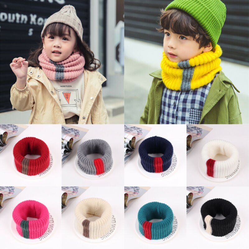 Knit Sjaal Meisjes Dikke Warmer Fleece Winter Snood Sjaal Wol Elastische Kinderen Kraag Ring Sjaals