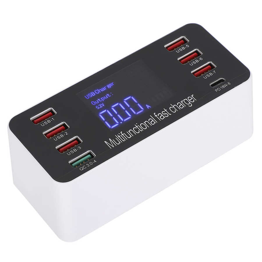 8-  qc3.0 port-usb-ladegerät mit led-digitalanzeige , 60w pd-schnellladefunktion 5v/3.4a 3.0- usb-ladestationen