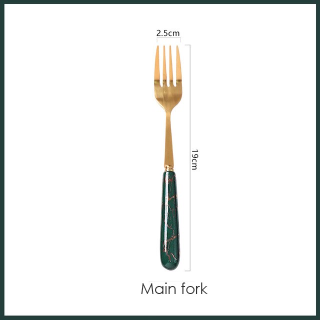 Zastawa stołowa do kuchni zestaw sztućców zestaw złotych sztućców zestaw sztućców ze stali nierdzewnej luksusowy nóż łyżka zestaw obiadowy Western Ceramics: green main fork