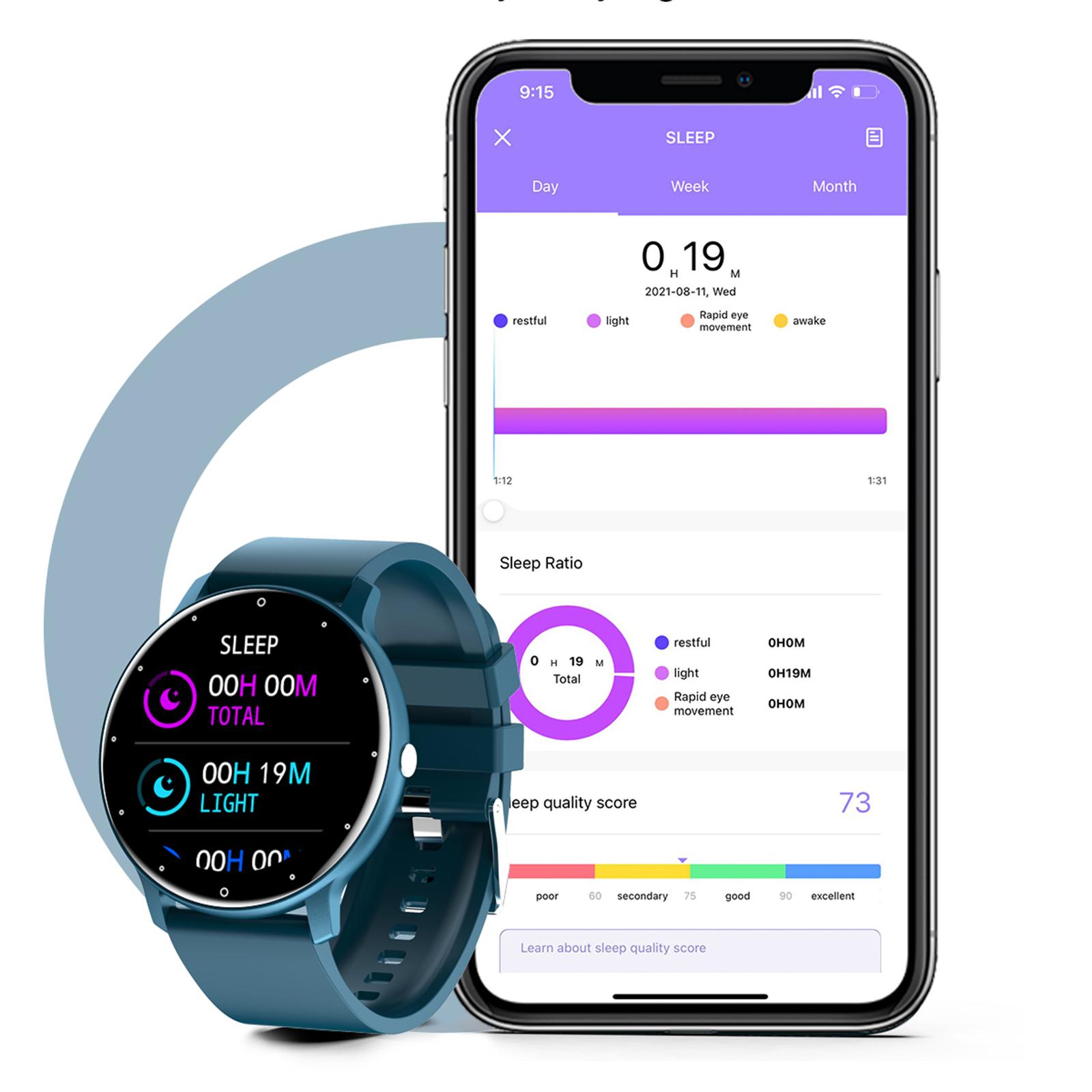 1.28 pollici Zl02D Smart Watch FitnessTracker conteggio passi cronometro Touchscreen polsino Bluetooth Smart Watch per Android iOS