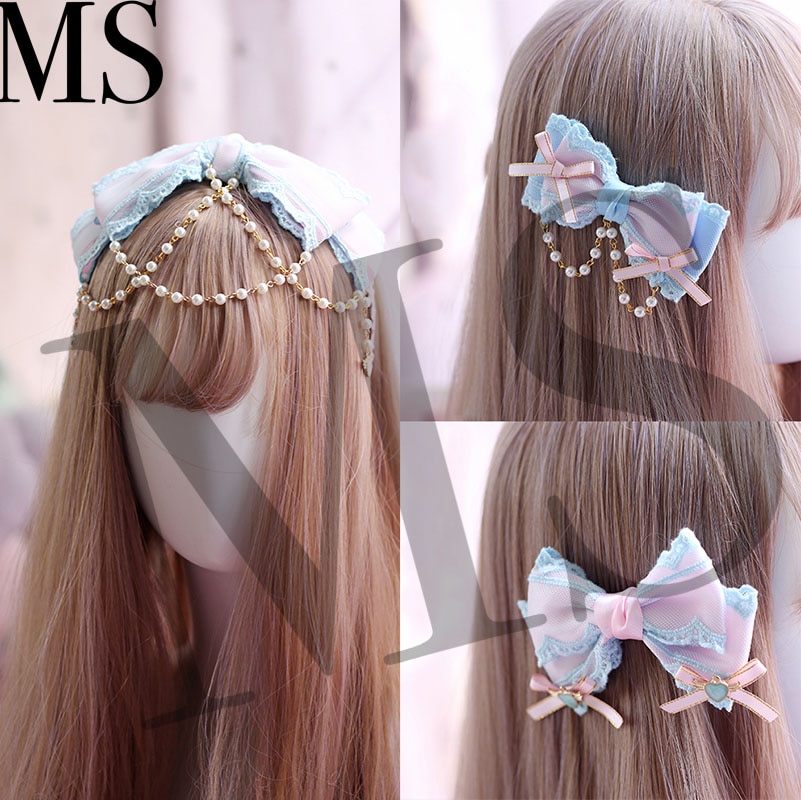 Lolita japonés rosa azul color de sueño japonés hecho a mano arco horquilla suave hermana accesorios para el cabello lazo tocado LOLITA original