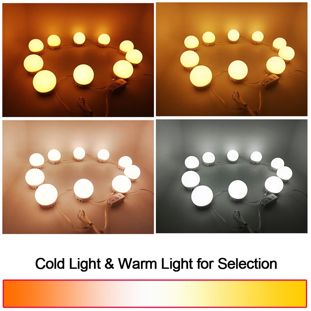 10 LED Vanity Mirror Lights Kit with Dimmable Light Bulbs Lighting Fixture Strip for Makeup Vanity Table Set in USB Port