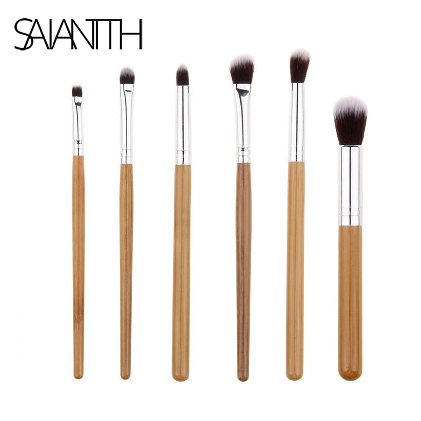 Saiantth 6 Pcs Natuur Bamboe Make-Up Kwasten Set Professionele Foundation Oogschaduw Eyeliner Lip Cosmetische Kit Ogen Pincel Maquiagem