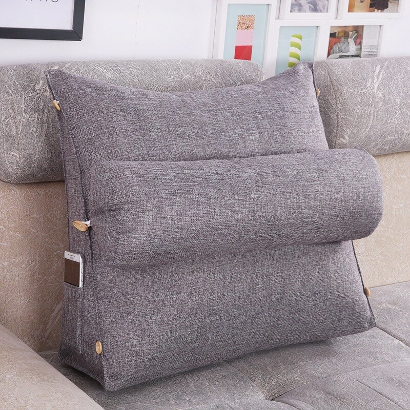 Stereo kileform ryglæn pude justerbar vaskbar bomuld linned sofa talje hynder seng hvile barsel liggestole hynder: Mørkegrå