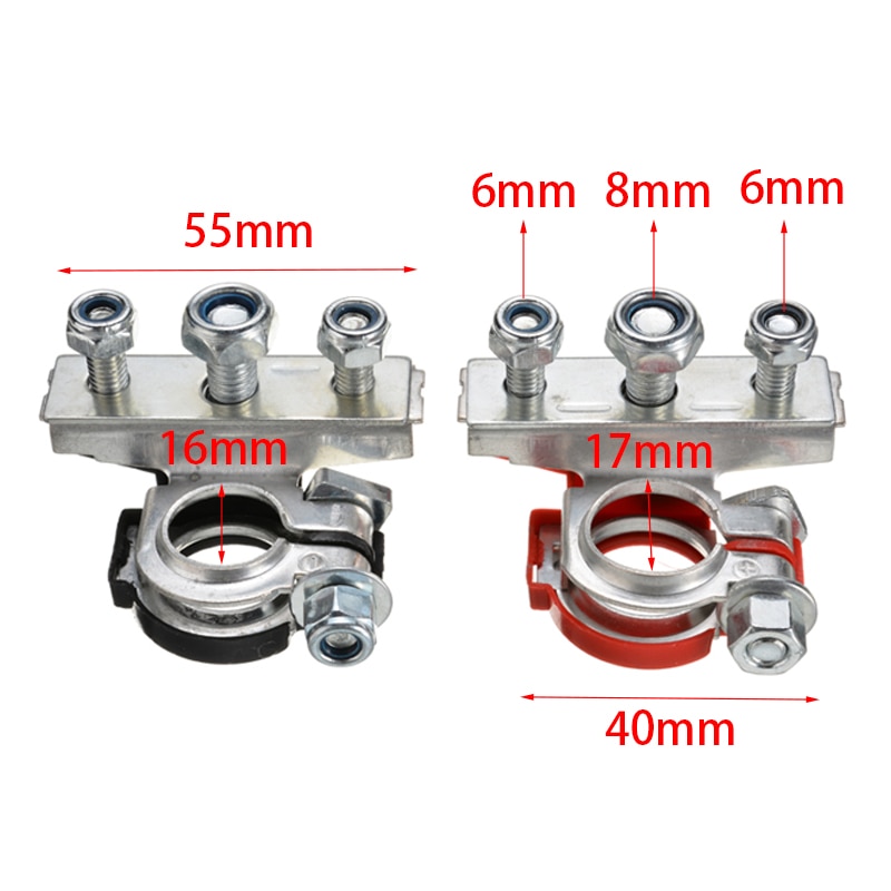 2pcs 3 Way 12V Iron Copper Battery Terminal Connector Clamps For Caravan Car Van Auto Motorhome 45AH-200AH Accessories