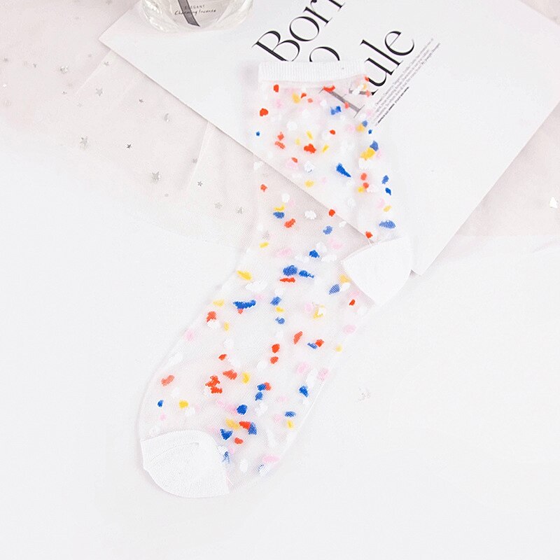 Summer Breathable Ultra-thin Glass Silk Socks Women Geometric Pattern Short Socks Girls Transparent Socks: Style 5