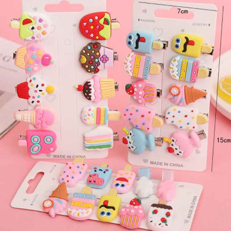 10 pz/impostato ragazze cartone animato frutta gelato forcine per bambini clip di capelli barrette dolci ornamento per capelli accessori per capelli di nuova moda
