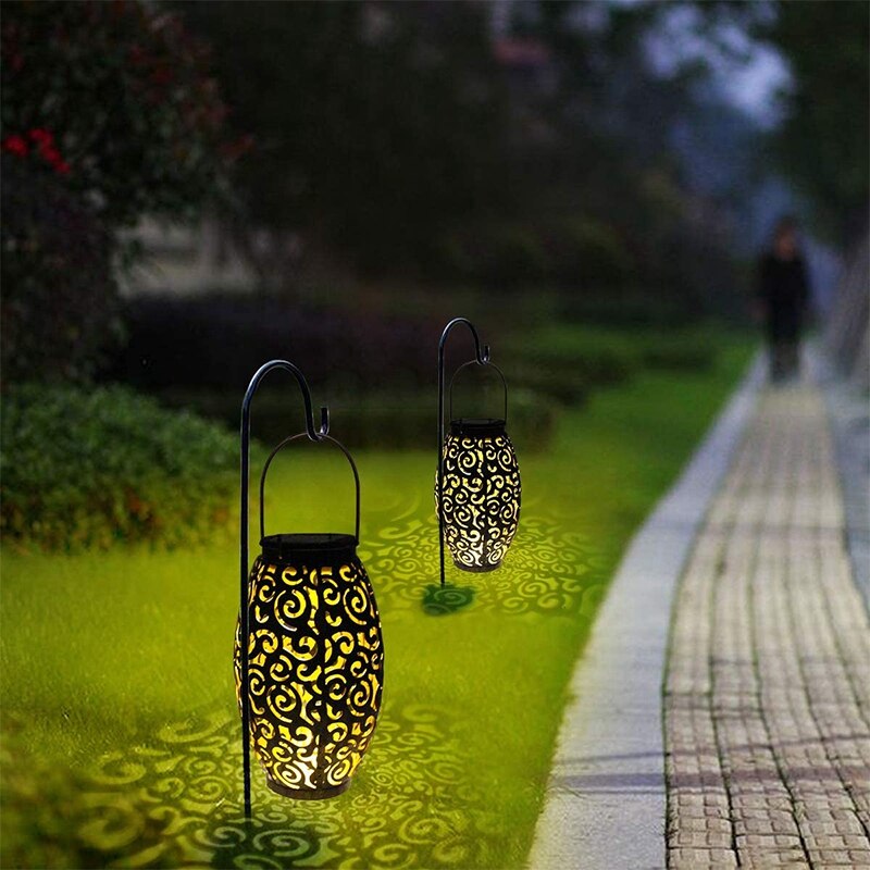 Solar Lanterns Outdoor Hanging, 2 Pack Solar Lights Outdoor Decorative, Cylinder Night Light Tree Lanterns