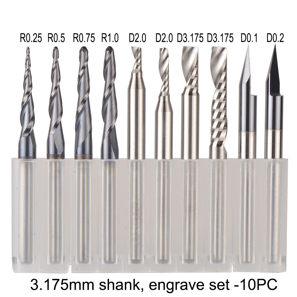 Cnc massiv hårdmetallgraveringsbitar frässkärare träbearbetningssats 3.175mm 6.35mm 6mm skaftfräsar för träsnideri: 3.175mm set -10 st