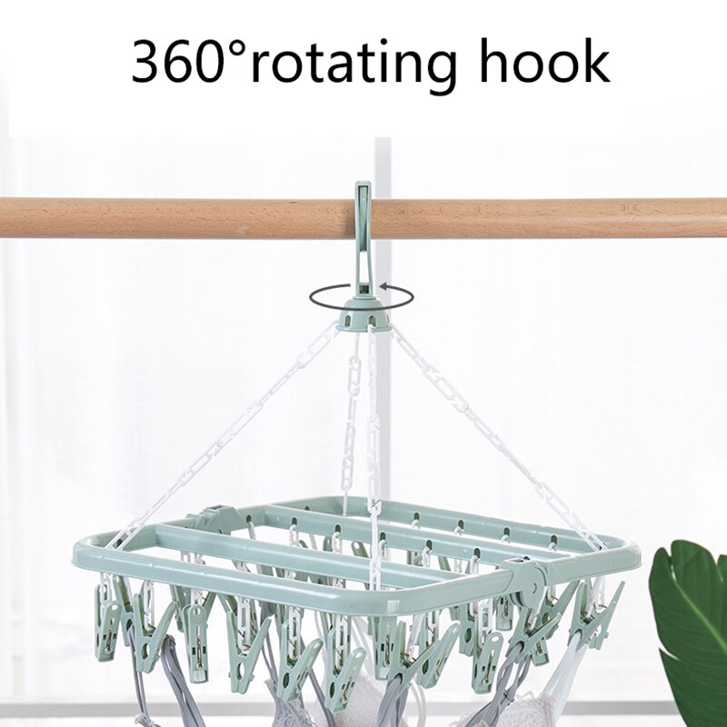32Clips Rack secado de ropa Clip de plástico de calcetines a prueba del viento secado estante giratorio hogar calcetines ropa secador de productos