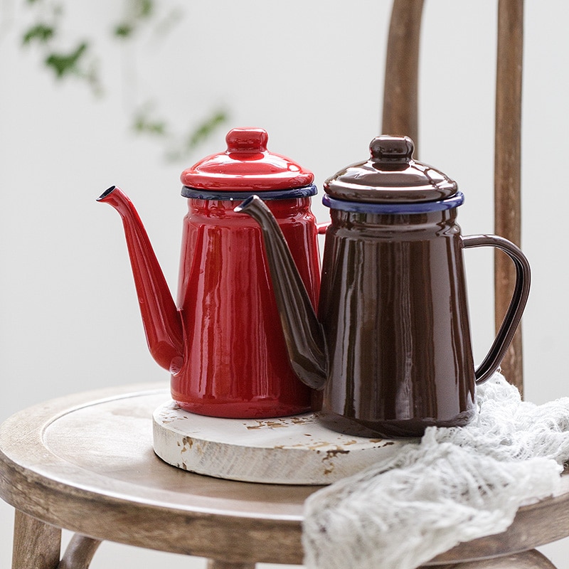 1Pc 800Ml Koffie Fornuis Ketel Emaille Pot Huishouden Kant Koffie Pot Keuken Kokend Water Theepot Reuzel Koffie Waterkoker