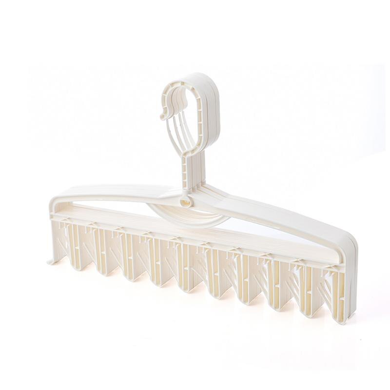 4 stuks magische sokkenhangers, ruimtebesparende hangers, kledingorganizer, droogrekken, draaibaar, winddicht rek met 10 clips: Wit