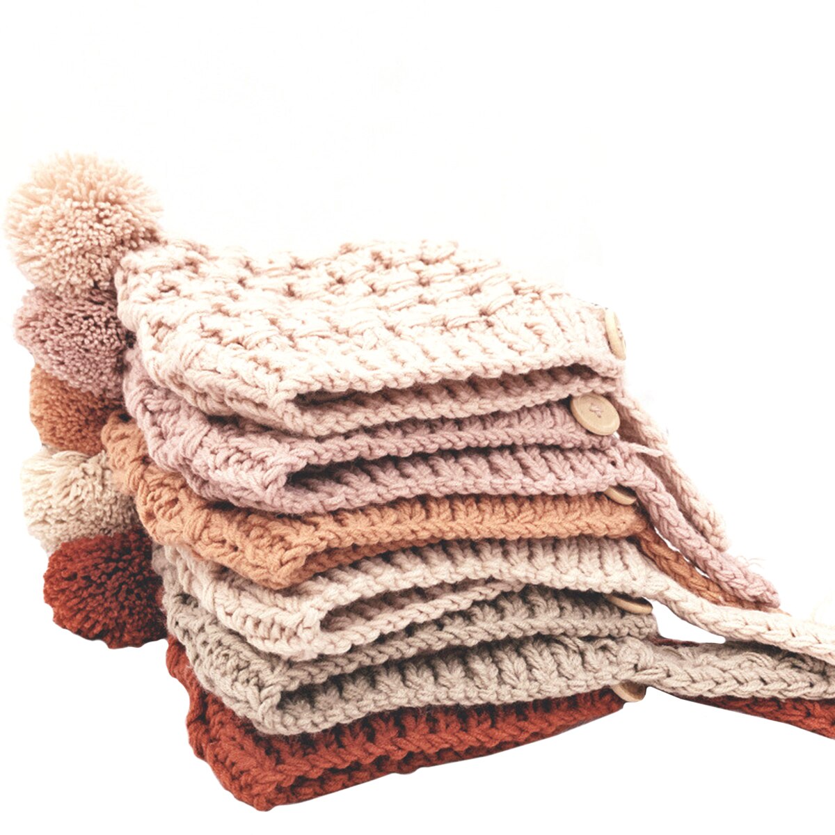 Gorro de lana para bebé, gorro grueso de lana a prueba de viento, Color sólido, Rosa polvoriento, rojo vino, caramelo, Beige y caqui, 3-24 meses