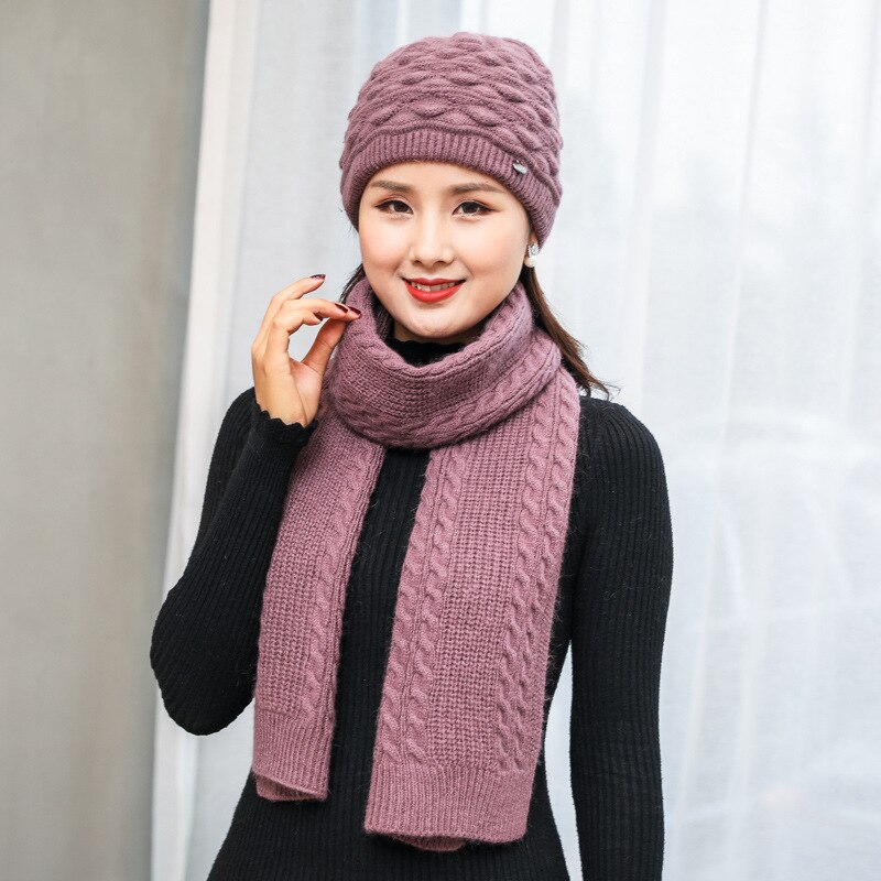 Hat Scarf Set Female Women Knitted Caps Scarf Set Hats and Scarves Sets Windproof Warm Winter Scarf Hats for Mother: 5 / Only scarf
