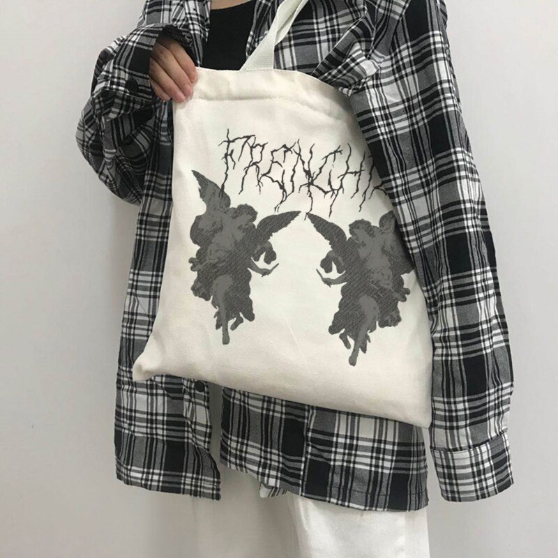 Bolso de lona con estampado de Ángel gótico para mujer, bolsa punk de gran capacidad, informal, divertida, Harajuku, bolso de hombro de estilo hip hop