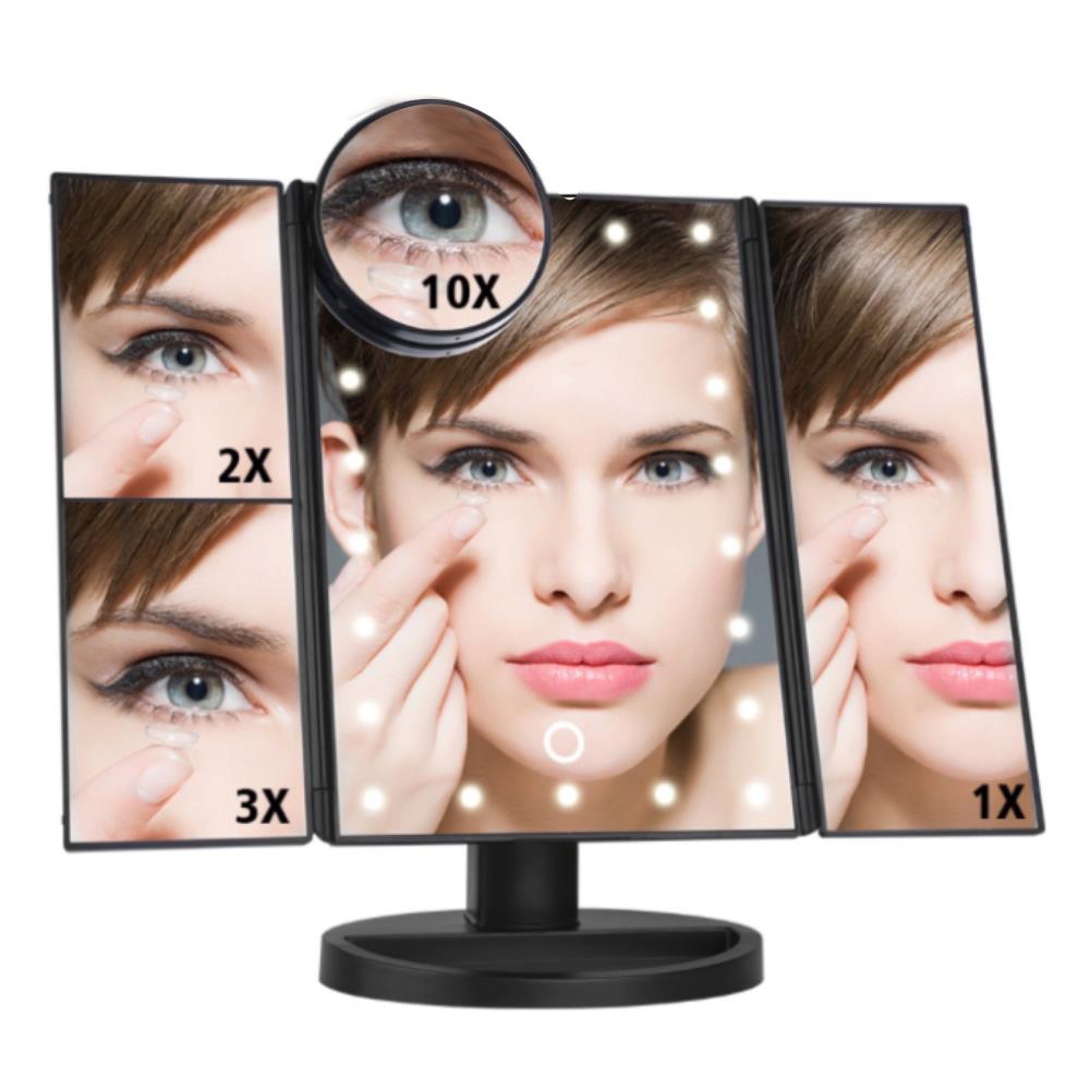 Opvouwbare spiegels, tafelspiegels, make-upspiegels, cosmetica, woondecoratie, interieur, lichtgevend, 22 leds, usb, beauty, badkamer, led