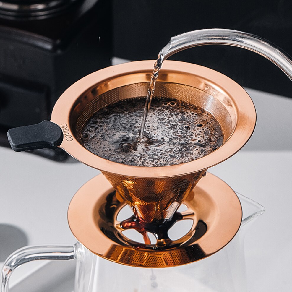 304 Stainless Steel Coffee Filter 600 Mesh Double-Layer Honeycomb Filter Bowl With Base Filter-Free Paper Coffee Strainer