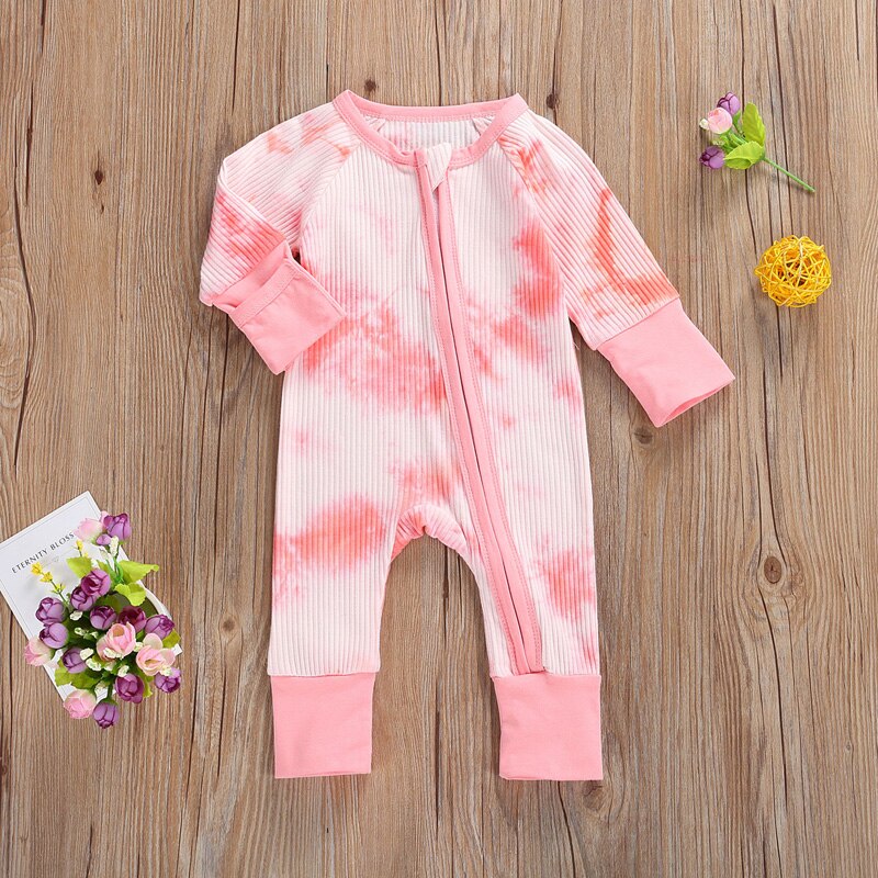 Tie Dye 0-24M Bebê Romper Manga Longa Com Zíper Kintting Suave Terno Macacão Para Bebê Menino Menina Outono roupas
