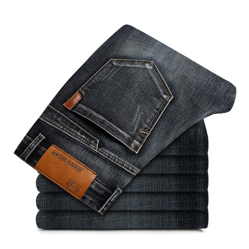 Mænd sorte blå jeans mænd casual slim stretch jeans klassiske denim bukser plus størrelse 28-42