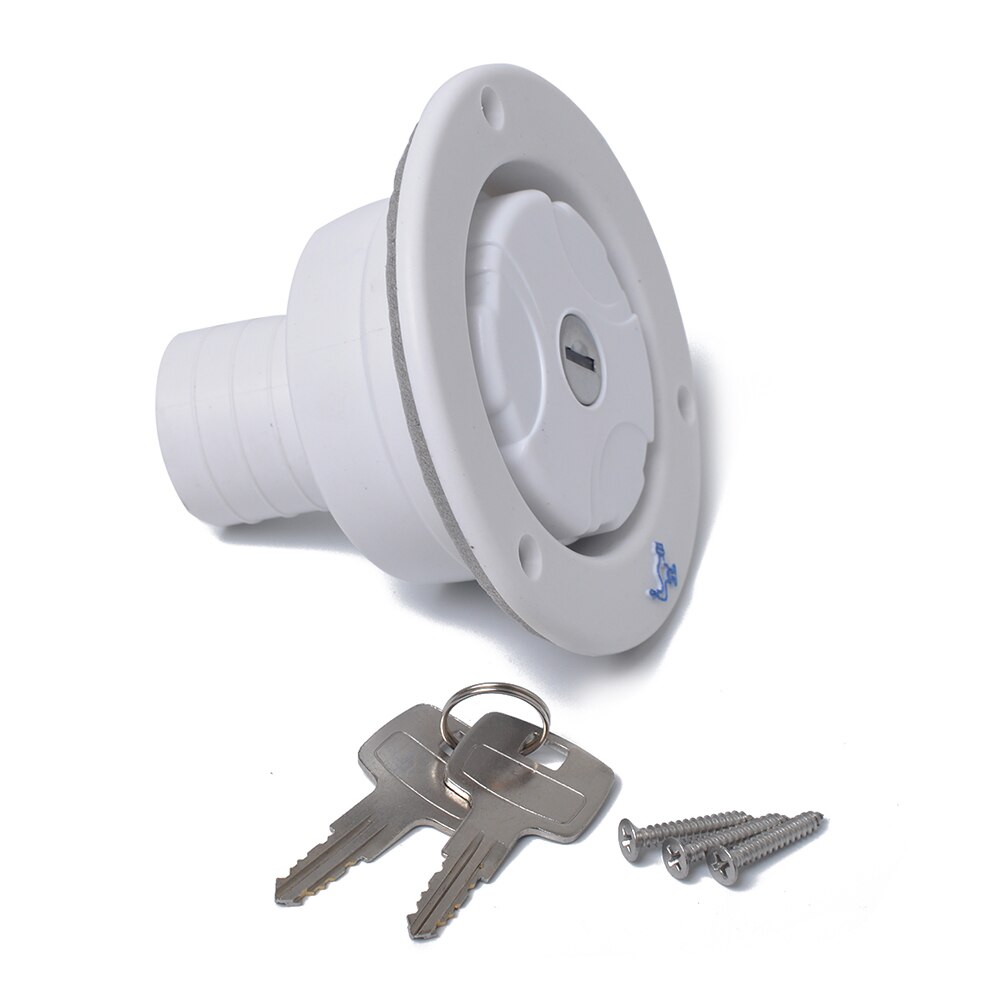 Witte afsluitbare zwaartekracht waterinlaat vulklep luik slot met 2 sleutels universeel voor camper camper aanhanger auto's buitendiameter 110 mm