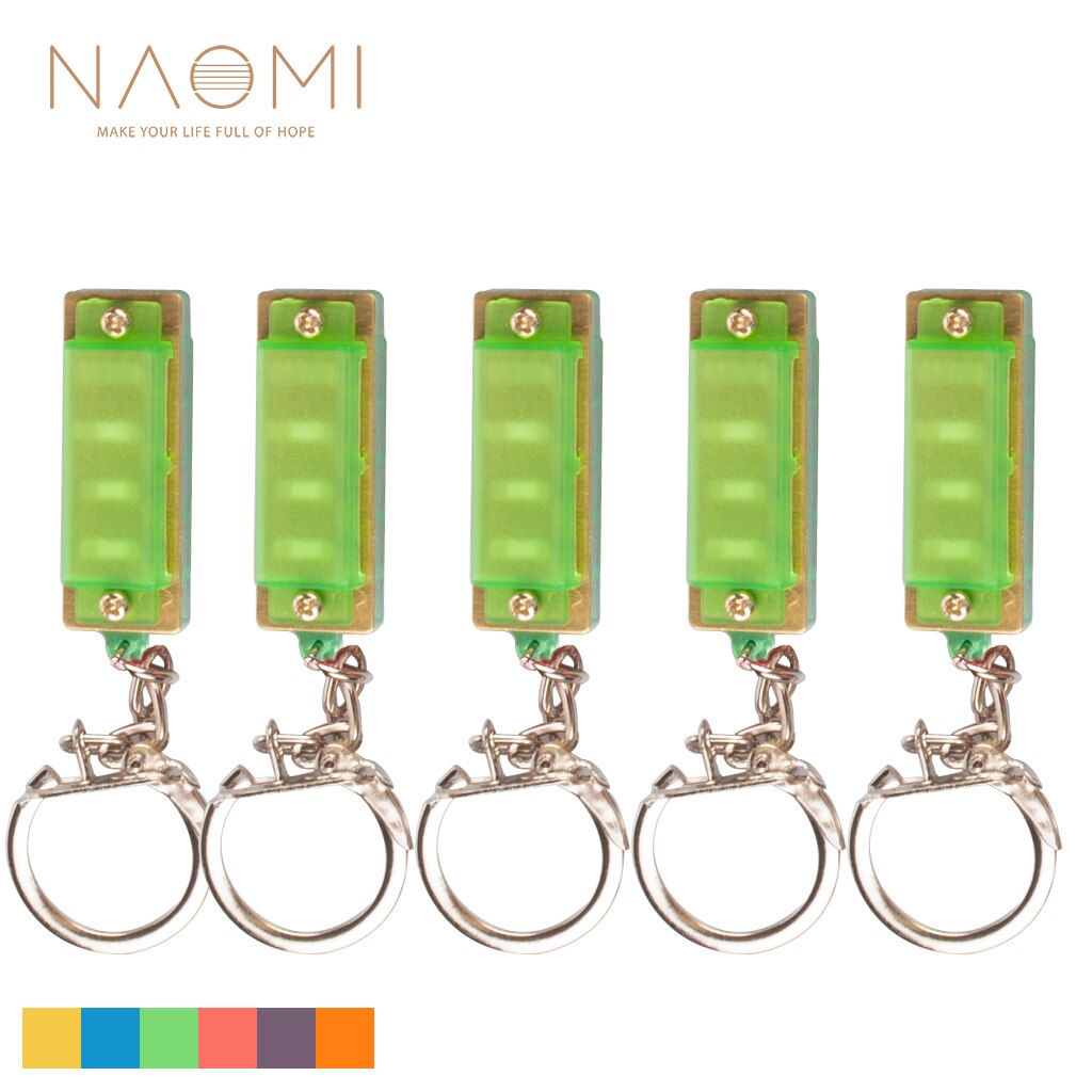 Naomi 5 Stuks 4 Hole 8 Tone Miniharmonica Sleutelhanger Key Ringen Speelgoed Groen Voor Muziek Muziekinstrument