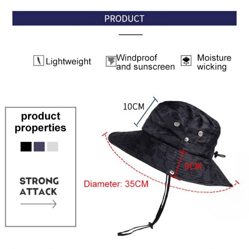 Sombrero de pescador de protección UV, sombrero de pescador para pesca, sombrero de pescador para exteriores, sombrero de cubo impermeable de paja, sombrilla plegable de secado rápido