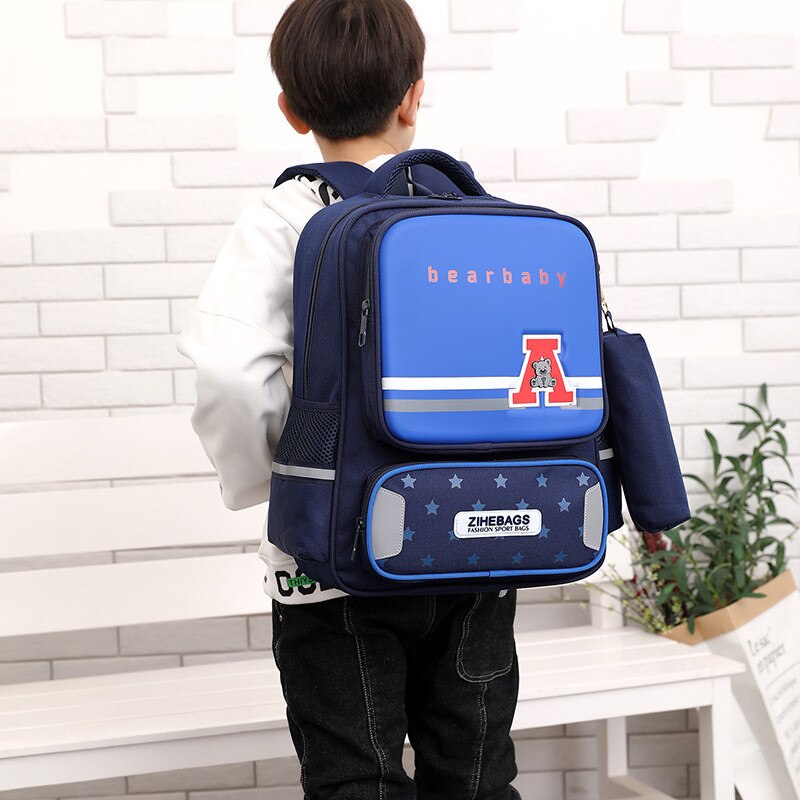 Cartoon Blue School Bags Backpack for Girls Boys Children Orthopedic Backpack Reflective Strip Mochila Infantil