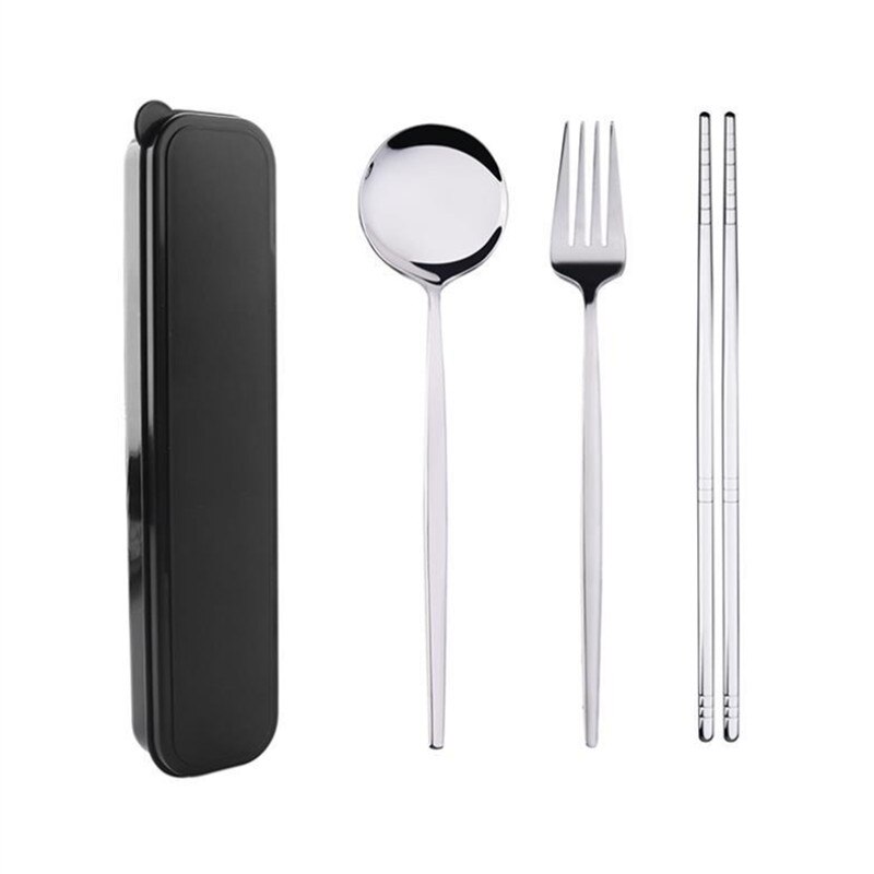 European Portable Dinner Set Cutlery Stainless Steel Knife Fork Spoon Chopsticks Dinnerware Set with Box Kitchen Tableware: Black A