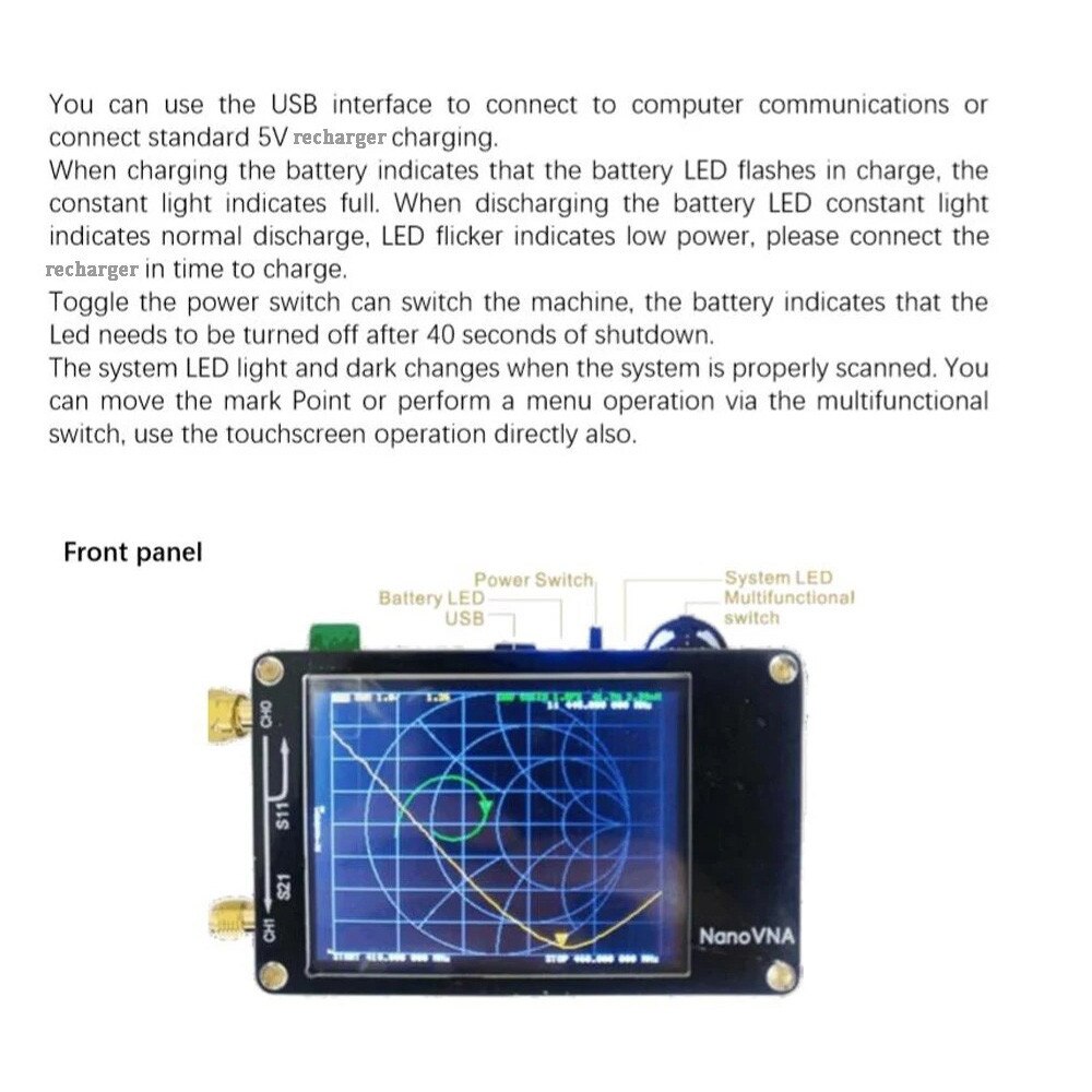 2.8 inch LCD Display 50KHz-300MHz NanoVNA Vector Network Analyzer Antenna Analyzer VNA HF VHF UHF UV with Battery