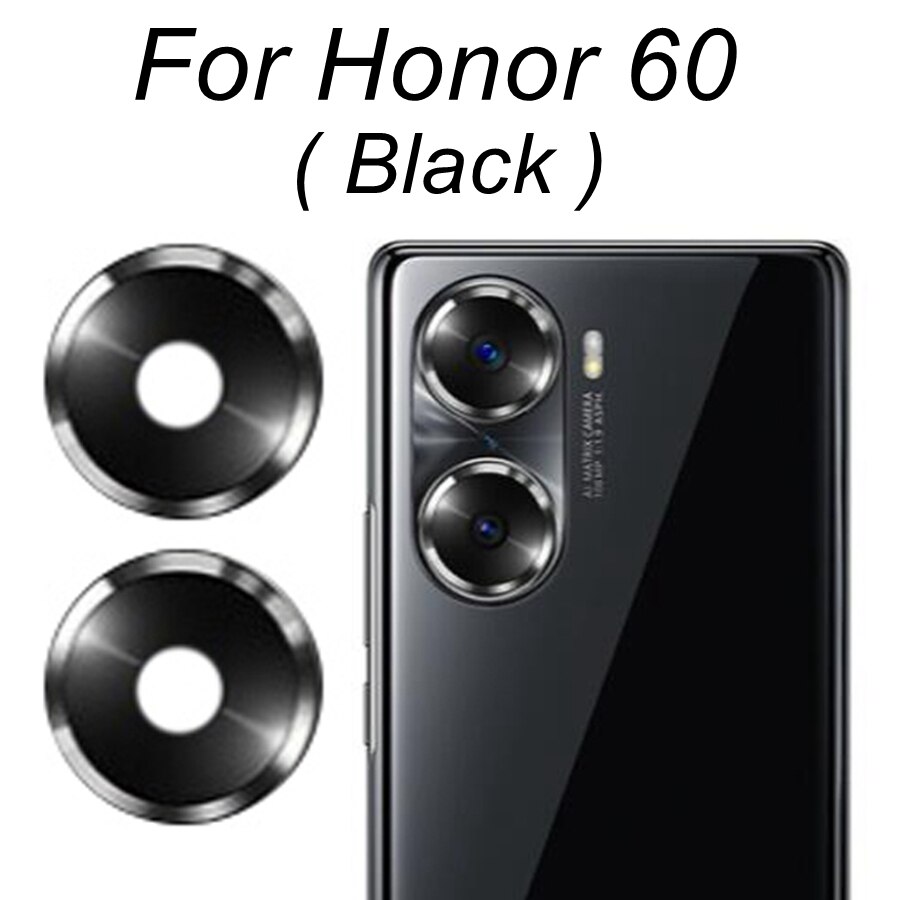 Tylna osłona obiektywu szklana pokrywa dla Huawei Honor 50 Lite Honor 60 Pro SE główna kamera szklana części zamienne z naklejką samoprzylepną: 60-Black